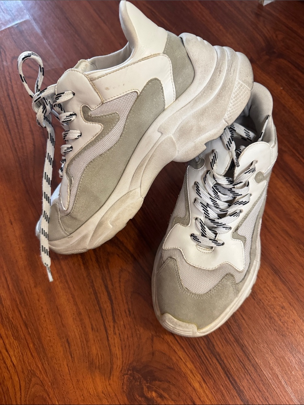 Aldo Cream and White Sneakers with Black Accents